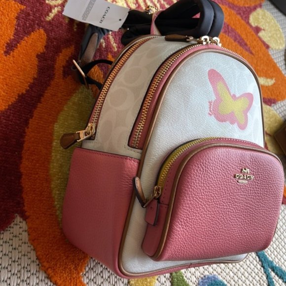 Coach Mini Court Backpack In Signature Canvas With Butterfly Chalk / Taffy Multi - Picture 10 of 16